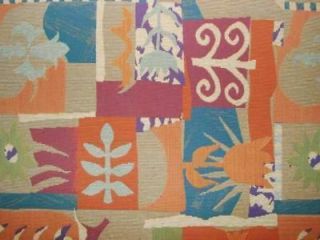   Orange Teal Violet Abstract Floral Chenille Drape Upholstery Fabric