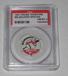1961 Crane Potato Chip Pin/Coin Milwaukee Braves PSA 8 NM MT