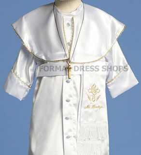 NEW CHILDRENS CHRISTENING WHITE GOWN BABY BOYS BAPTISM 3 PIECE CASSOCK 
