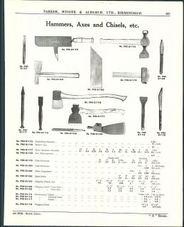   English Brades Company Slaters Axe Hammers Adze Stonemasons Chisels