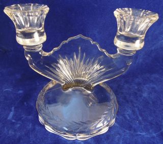 Vintage Glass Candelabra Candle Holder Fan Shaped Centerpiece CHIP