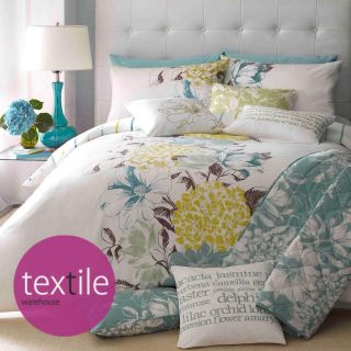 Zebina Teal Lime & Chocolate Floral Single Duvet Quilt Cover by Janet 