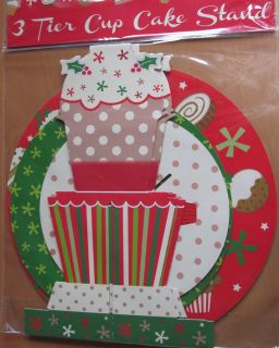   CARDBOARD PARTY CUP CAKE STAND CHRISTMAS DESIGN HOLDS ABOUT 20 CAKES