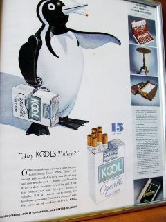   1950s 60s KOOL CIGARETTES SMOKING PENGUIN FRAMED ADVERTISING TOBACCO