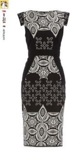 New Dorothy Perkins Black & White Tile Print Pencil Dress Size 8 10 