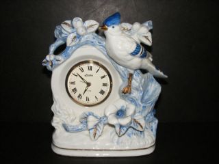 Porcelain White Blue Vintage Linden Mantel Clock