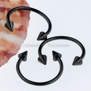 10Pcs Black Stainless Steel Horseshoe Awl Nose Rings 14mm Hoop Bar 