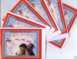 Christmas cards Greyhound whippet dog Santa sleigh