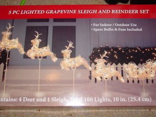 pc lighted grapevine sleigh reindeer set christmas yard decoration