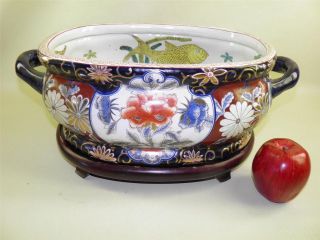 Painted Floral Chinese Jardiniere Planter Oval W/Stand