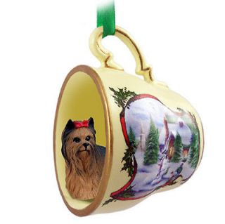 Yorkie Dog Christmas Holiday Teacup Sleigh Ornament Figurine Puppy Cut