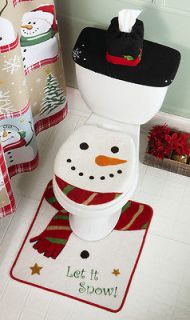 Snow Time Country Snowman Commode Set Christmas Bath Decor New