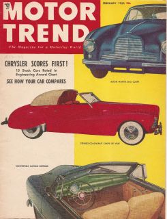 1952 MOTOR TREND Magazine Feb   Glasspar COACHCRAFT Aston Martin