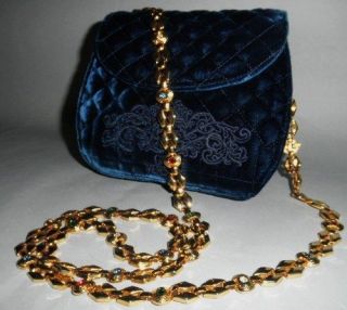 Auth Gianni Versace Vintage Blue Velvet Evening Bag Jewel Strap~My 