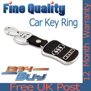 New Finest Quality Audi Leather Chrome Car Keyring Fob Key Ring