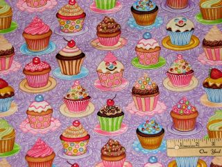 Sugar Rush Cupcakes & Cookies Cup Cake Lavender Fabric by the 1/2 Yard
