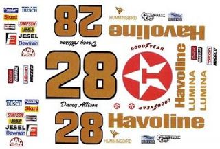 28 DAVEY ALLISON HAVOLINE Chevrolet Lumina 1/43rd Scale Decals