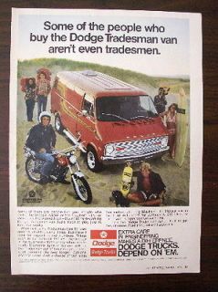 VINTAGE 1974 Dodge tradesman Custom Van ORIGINAL magazine ad Surfer 