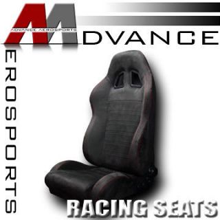 1pc SP Style Simulated Suede JDM Blk & Red Stitch Racing Bucket Seat 