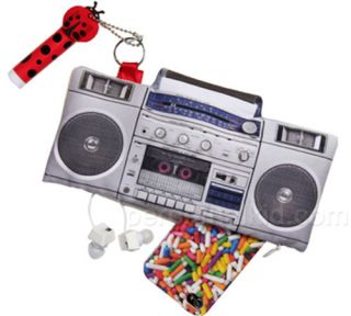 Boombox Retro Pocket Zippered Coin Purse Bag Pouch with Keyring