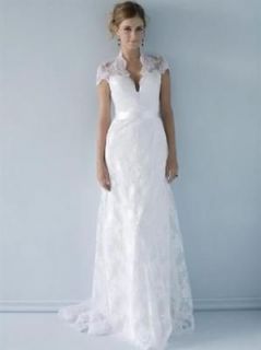 Noble white/ivory lace wedding Dress Bridal Gown short sleeve sash 