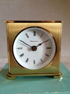 Tiffany & CO. Brass Desk Clock In Original Box With Pouch