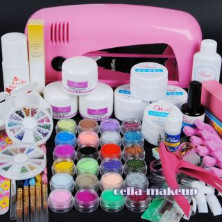 9W UV pink dryer lamp 24 color Acrylic Powder Nail Art Kit gel 