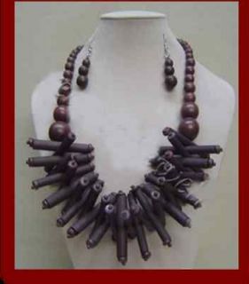 Cylinder brown ethinic african necklace and earring set