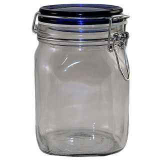 NEW   Medium Wire Bale AIR TIGHT Glass Jar with COBALT Blue Lid