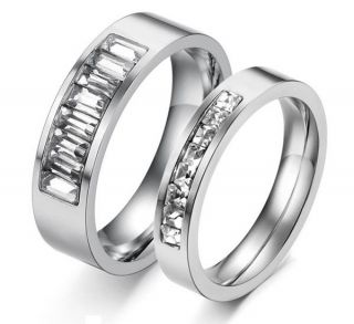   Crystal Titanium Steel Lovers Couple Ring Wedding Bands Gift J117