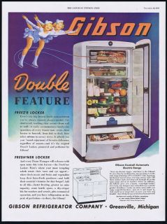   Gibson Refrigerator Range Ice Skate Skating Twins Vintage Print Ad