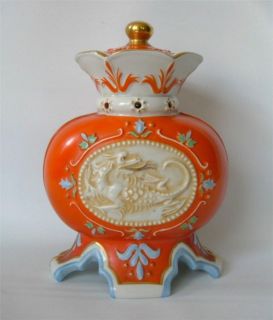 Vtg Goebel Porcelain Perfume Night Lamp Light Asian Dragon Orange RARE 