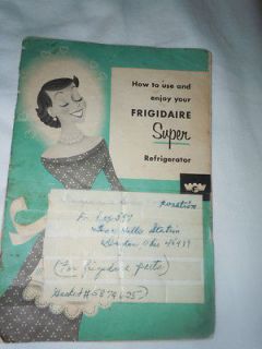 Vintage Frigidaire Super Refrigerator Instruction Book 1954