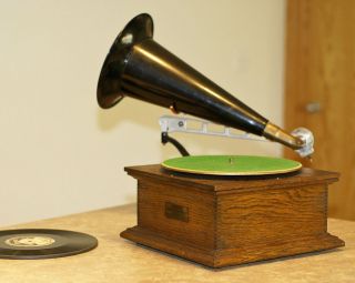 Antique STANDARD Model X DISC PHONOGRAPH +HORN Talking Machine Record 