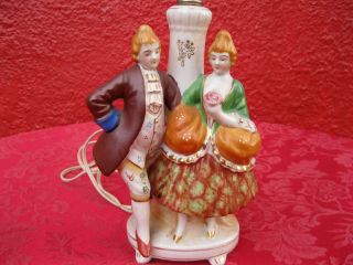 Victorian Antique Porcelain Figurine Footed Table Lamp Hand painted 