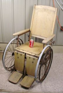 Antique Vintage Wood Wooden Adjustable Wheelchair   Halloween Fully 