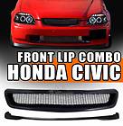 JDM SiR PU Front Bumper Lip+T R Aluminum Grill 96 98 Civic Coupe 