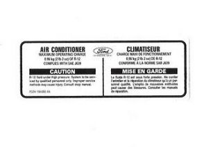   1992 1993 FORD MUSTANG AIR CONDITIONER MAX. OPERATING CHARGE DECAL