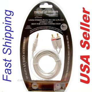   5mm   2 RCA Plugs STEREO WHITE Audio CABLE Aux Jack IPod  CD EL18