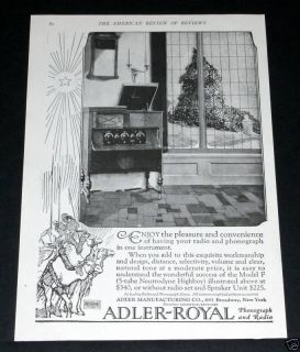 1925 OLD MAGAZINE PRINT AD, ADLER ROYAL, NEUTRODYNE TUBE PHONOGRAPH 
