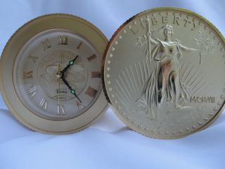   listed VTG BULOVA Lady Liberty Alarm Clock Gold 20 Dollar Coin MCMXVII