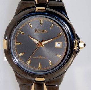 Mens Elgin Ultra Slim Watch with Black & Gold plating