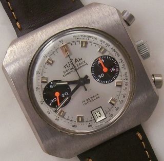 Valjoux 7734 Chronograph Wristwatch 39,5 mm. aside screw crown running 