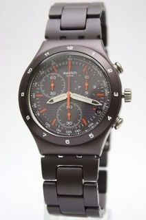New Swatch Men Irony Chrono Brown Coat Aluminum Band Watch Date 40mm 