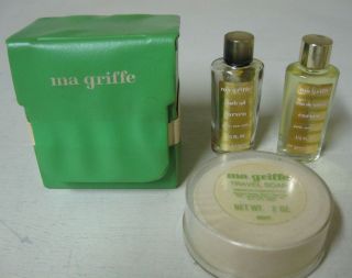 COLLECTIBLE MA GRIFFE TRAVEL SOAP CARVEN BATH OIL IN GREEN CASE