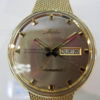 MIDO COMMANDER MENS WATCH AUTOMATIC 25 JEWELS DAYTODAY STAINLESS GOLD 