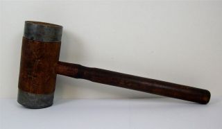   Vintage Metal Rimmed Wooden Mallet Carpenters Hammer Tool Lightweight
