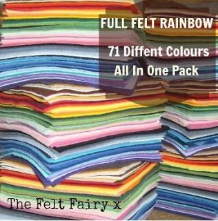Wool Mix Felt Rainbow 71 Colours 4 inch / 10cm Squares
