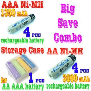 8pcs AA +AAA NiMH Rechargeable Battery +Storage Case
