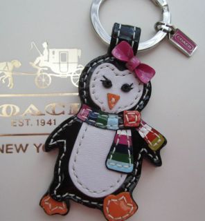 Coach Legacy Stripe Girlie Penguin Key Chain Fob Charm Keychain 93014B